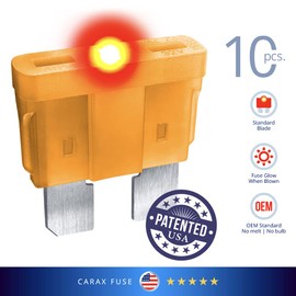 CARAX Glow Fuse – Premium Fuse Standard/Regular Blade ATC/ATO/ATS – 5A Kit 10 pcs – Glow When Blown LED Automotive Fuse – Smart Auto Glow Fuse Easy Identification – 10 pcs.