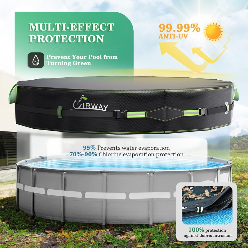 UIRWAY 500D Pool Cover 18FT Round [2025 Upgraded Heavy Duty