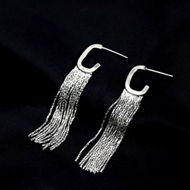 Sparkly Tassel Drop Earrings for Women Delicacy Linear Dangle Statement Earrings Long Fringe Chain Chandelier Earring Party Wedding Jewelry Gifts (Style B Silver)
