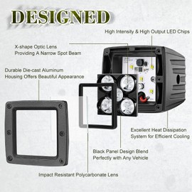 LTEODCHEW 3 Inch LED Cubes, 2PCS 3" 100W Spot LED Pods LED Off Road Driving Lights Cowl Lights Ditch Lights on A-Pillar Hood Bumper for Pickup Trucks F150 RAM SUV UTV Wrangler JL Gladiator