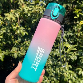Xingdianfu Sports Water Bottle, 560 ml, Leak-Proof, Fitness Water Cup, Outdoor Water Bottle, Sippy Cup, Water Glasses for Girls, Boys, School, Gym (Pink Green)