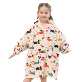 Fiosnow Dachshund Blanket Hoodies for Kids Toddler 2-6YR Oversize Wearable Blanket Hoodies for Boys Girls Teens