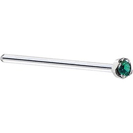 Body Candy Solid 18k White Gold 1.5mm (0.015 cttw) Genuine Green Diamond Straight Fishtail Nose Stud Ring 18 Gauge 17mm