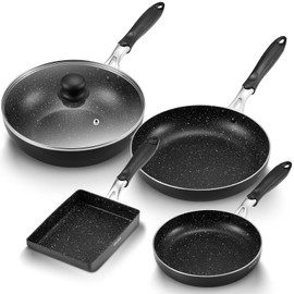 Induction Pots and Pans 5 Piece, Stay-Cool Handle Nonstick Pots and Pans Set, Dishwasher Safe Kitchen Cooking Pan, Non Stick Pans for induction Cooktop, Suitable for All Stovetops, Black