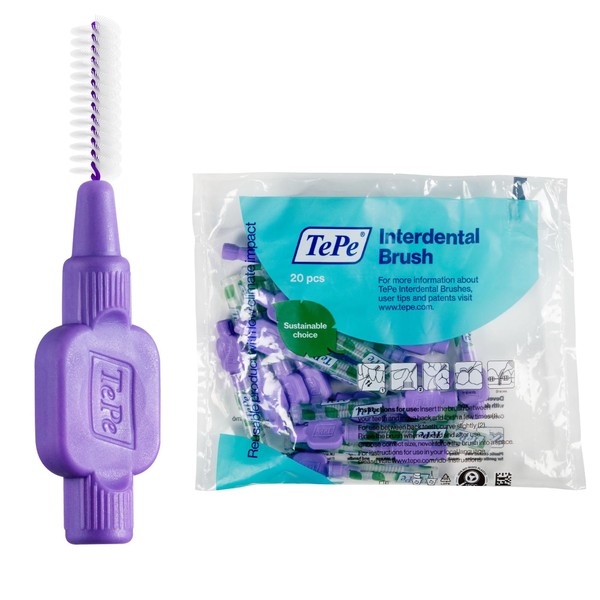 TePe Interdental Brush Purple (ISO Size 6: 1.1 mm) / 1 x 20 Pieces / For Easy and Thorough Cleaning of Interdental Spaces