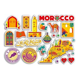 A5 Sticker Sheet Morocco Landmarks Vinyl Stickers - Bright Moroccan Map Airport Skyline Flag Travel Holiday Country City Aesthetic #80401