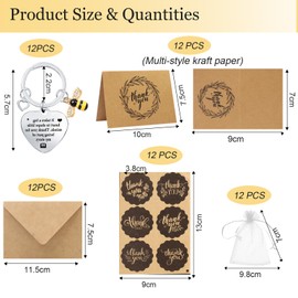 YUUTIAL Thank You Keychain Gifts,Cute Bee Key Ring 12 Pack,Employee Inspirational Honey Keychains Charms Thank You Card Organza Bags for Teacher Nurse Retirement