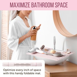 Bathroom Foldable Sink Cover for Counter Space - Sink Topper - Heat Resistant Silicone Mat & Over Sink Makeup Mat - Small Bathroom Space Tool - Bathroom Space Saver Sink Cover for Makeup (Rose Pink)