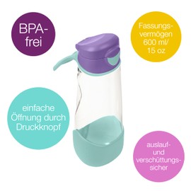 b.box Sports Water Bottle, Grippy, Leak-Proof Water and Water Bottle for Children, Cool, Modern Design, Tilt and Drink, 600 ml (20 oz)
