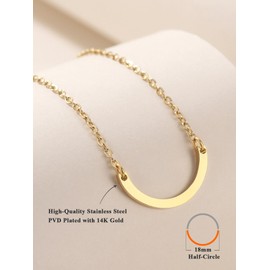 PENLYU 14K Gold Birthstone Necklace for Women, Sisters Necklace, Curved Bar Pendant, Gifts for Mom & Family, Half Circle Design, Plain Curved Bar Jewelry