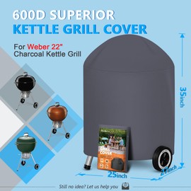 HomWanna Kettle Grill Cover 22 Inch - Superior Charcoal Grill Cover for Weber Kettle Grill - 600D Outdoor BBQ Cover for Weber 22 Inch Original Kettle Grill, Master Touch Charcoal Grills and More