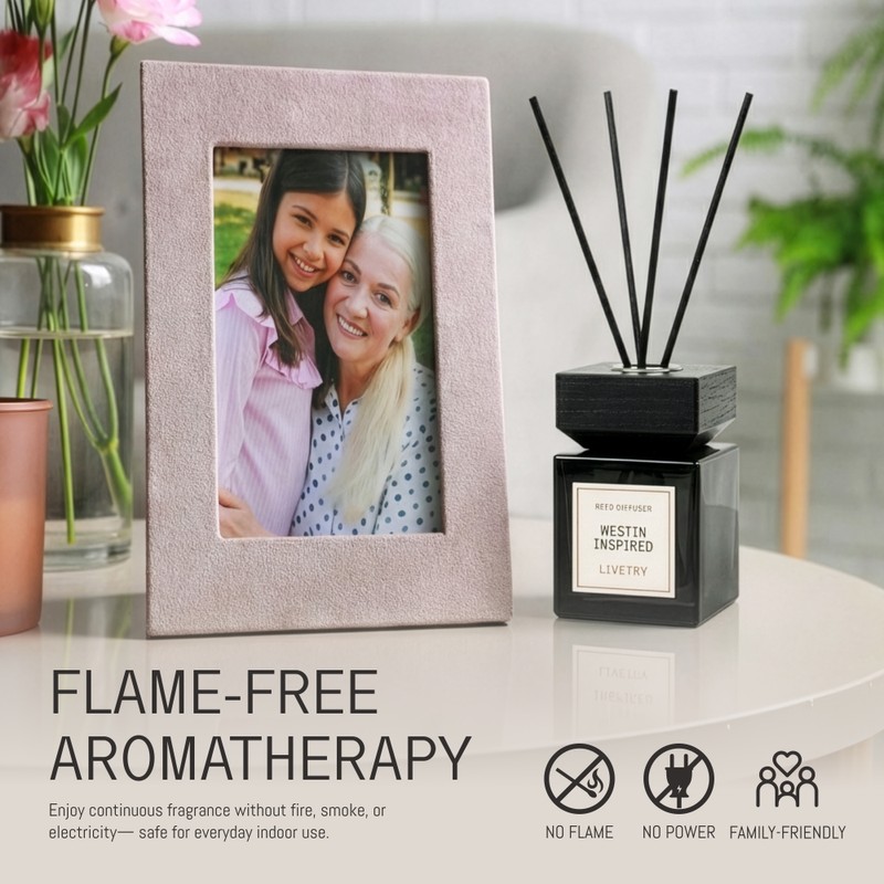 LiveTry Reed Diffuser – Wooden Cover Home Fragrance, Long-Lasting Non-Flame
