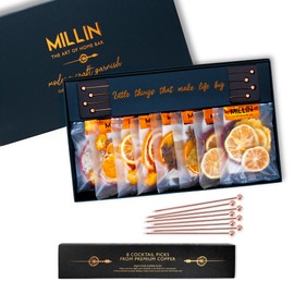 MILLIN Gourmet Garnish Gift Set with Cocktail Picks I 100% Natural Dehydrated Fruits I Professional Bartenders Men Women Corporate Liquor Holiday Unique Gift -Medium (35 Slices + 8 Picks)