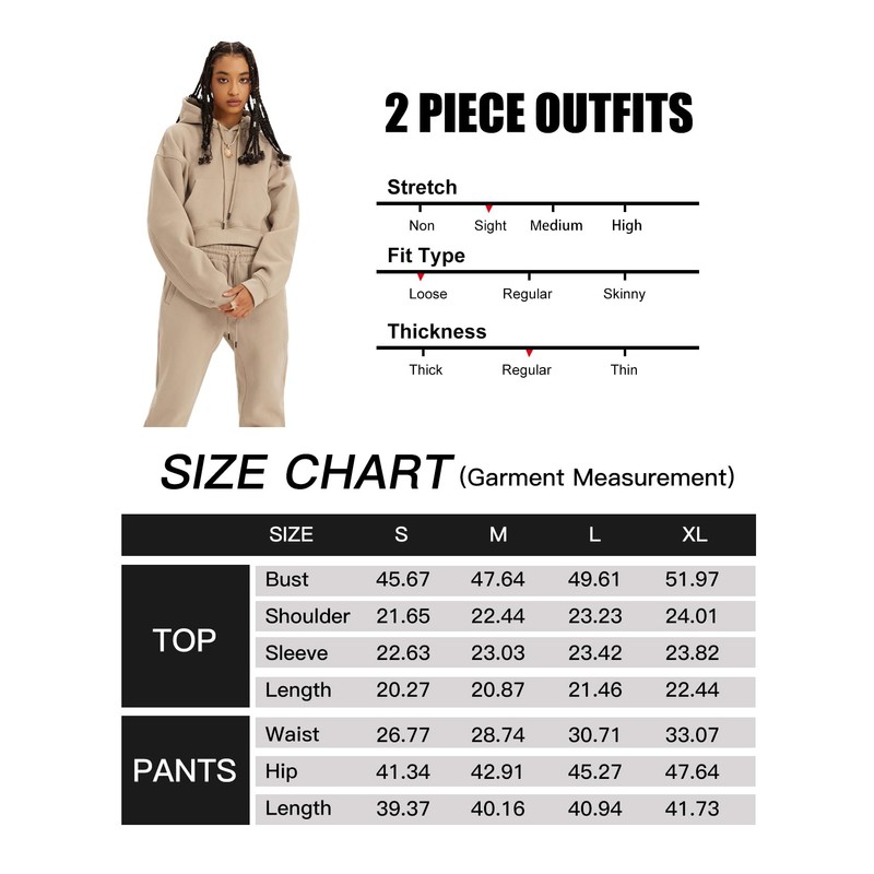 Flygo Womens Fleece 2 Piece Outfits Sweatsuit Crop Pullover Sweatshirt