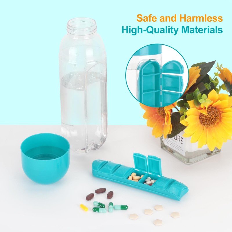 Cookawa Portable Pill Box Water Cup,2 in 1 Water Bottle