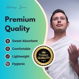 Ihram for Umrah Men (43x86 Inch), 100% Cotton Ehram for Umrah Men & Hajj, Comfortable & Hygienic Natural Ahram for Umrah Men, Set of 2 Sweat Absorbent Towels, Lightweight Umrah Clothes for Muslim Men