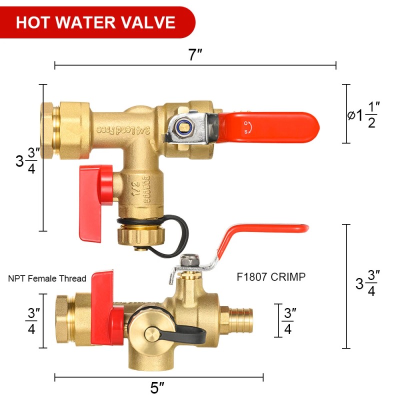EFIELD 1/4 Turn Isolator Tankless Water Heater Valve Kit, 3/4"Pex