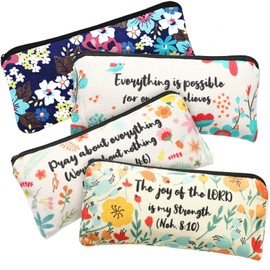 Outus 4 Pieces Inspirational Bible Verse Pencil Pouch Christian Pencil Case Scripture Makeup Bags Canvas Cosmetic Bags for Students Office Journaling Supplies (Bible Verse Pattern,7.8 x 3.8 Inch)