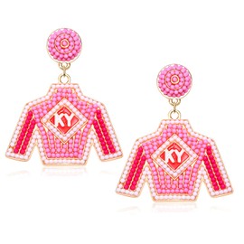Beaded Earrings Derby Riding Suit Dangle Earrings Kentucky Derby Race Day Earrings Horse Racing Fan Jewelry Horse Racing Accessories (Pink)