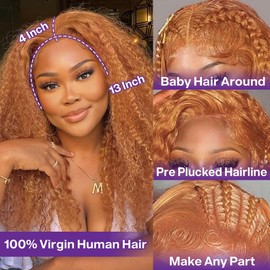 HIRIREMY Ginger Brown Deep Wave BOB Wig Human Hair Short Curly 13x4 HD Ginger Brown Lace Front BOB Wigs For Black Women Human Hair Pre Plucked Wear And Go Glueless 14 Inch