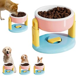 Height Adjustable Raised Dog Bowl with Suction Cup, Single Raised Dog Bowl with Stand for Small and Medium Dogs,Modern Elevated Cat Food and Water Bowls,Liftable Suction Cup Pet Bowls (Pink)