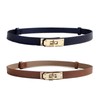 2 Pcs Women's Skinny Leather Belt, Adjustable Alloy Turn Lock