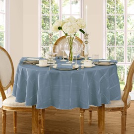 Newbridge 60 x 84 Inch Oval Fabric Tablecloth, Elegance Plaid, 100% Polyester, No Iron Soil Resistant Dining Room, Party and Banquet Table Cover, Solid Textured, Shadow Blue