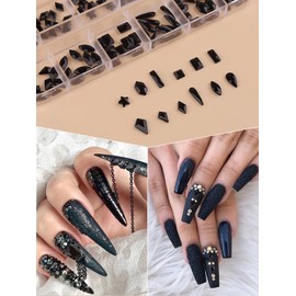 3120 Pcs Black Nail Art Rhinestones Kit EBANKU Mixed Shape Nail Crystal Stones Jewel Flatback Nail Gems Rhinestones for Nails Craft