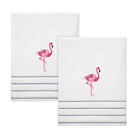 IZOD - Bath Towels, Soft & Absorbent Cotton, Striped Bathroom Decor, Dorm Room Essentials, Set of 2 (Flamingo Collection, White)