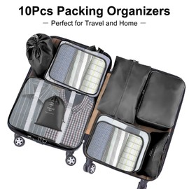 10 Set Packing Cubes for Suitcases, Packing Cubes Travel Essentials Organizer Bags, Travel Packing Organizers (Black)