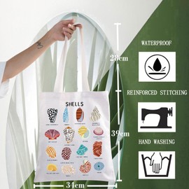 WZMPA Shells Lover Tote Bag Seashell Collectors Gift Beach Vacation Reusable Grocery Bag Seashell Species Merchandise (Shells TG)