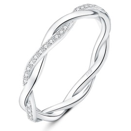 RYANEE Love Rope Infinity Petite Twisted Vine Cubic Zirconia Eternity Band Ring For Women 925 Sterling Silver, Simulated Diamond 14k White Gold Plated CZ Stackable Rings For Her, Wedding Anniversary