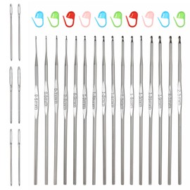 16 PCS Small Crochet Hooks Set 0.5mm-2.5mm Lace Crochet Hooks, Stainless Steel Crochet Needles Knitting Needles Set with Big Eye Blunt Yarn Needles Stitch Markers for DIY Lace Craft