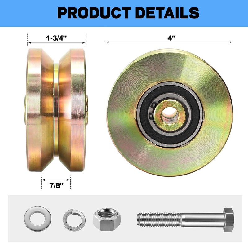 2 pcs 4" Heavy Duty Sliding Gate Rollers Wheels V