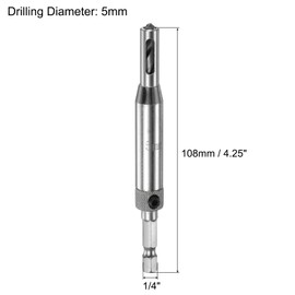 sourcing map Self Centering Hinge Tapper Core Drill Bit, Hole Puncher, 5mm Diameter 1/4" Hex Shank for Opening Hole Woodworking, 2pcs, Silver Tone