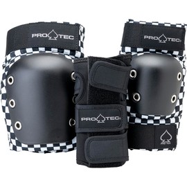 Pro-Tec Street Adult 3-Pack Open-Back Pad Set - Ideal for Skateboarding, Bicycling, BMX and Roller Skating – Checker M