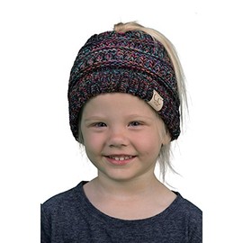 Kids Messy Bun Ponytail Hat Girls Beanie Tail - Kaleidoscope
