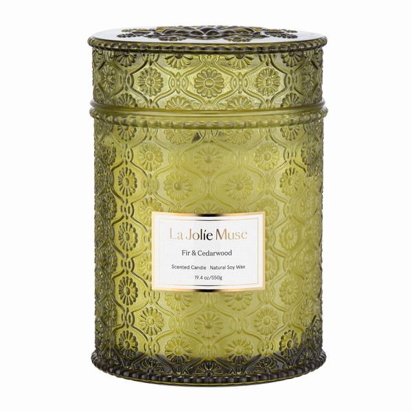 LA JOLIE MUSE Christmas Candles, Fir & Cedarwood Scented Candle, 19.4 Oz Large Winter Holiday Gift Candle, Wood Wicked Candle for Home Scented, Long Burning Glass Jar Candle