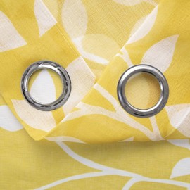 MRTREES Curtains with Eyelets Transparent Living Room Modern Short Window Set of 2, 160 cm Long, 140 cm Wide, Yellow White Leaf Print Pattern Curtains Bedroom Children's Room Kitchen