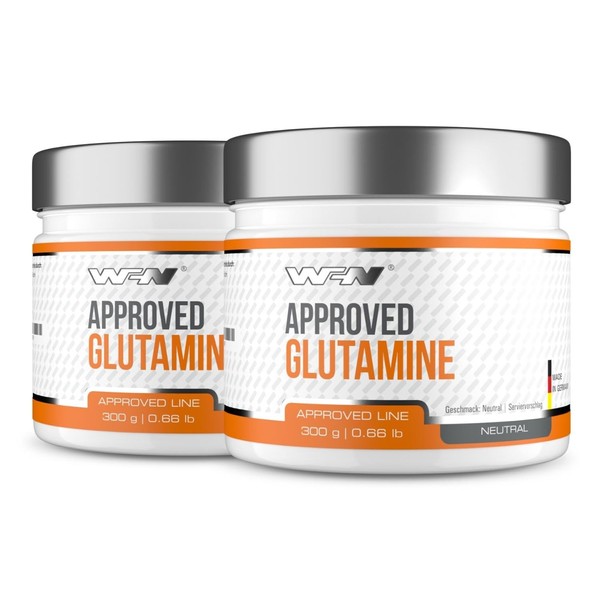 WFN Approved Glutamine - L-Glutamine Powder Vegan - 2 x 300 g Tin - Glutamine Ultrapure - High Dose & Tasteless - No Additives - 120 Servings - Made in Germany - Externally Laboratory Tested