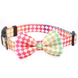 COSYHOMELONDON patterned Dog Collar with Bowtie, Durable Adjustable and Comfortable Collar for Small Dogs Puppies and Cats (Rainbow, M)