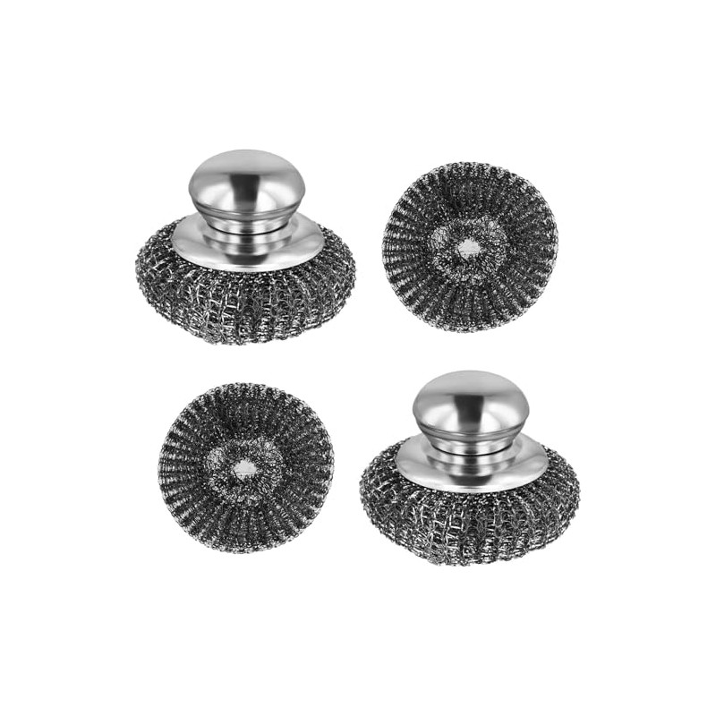 2 Pack Steel Wool Scrubber with 2 Replacement Wool Pads,