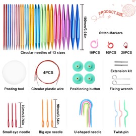 Erzekrim Aluminium Circular Knitting Needles Set Interchangeable Knitting Needles Set 13 Pairs Colourful Aluminium Knitting Needles Interchangeable Circular Knitting Needles with Storage Bag for DIY