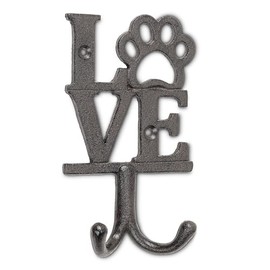 Abbott Collection Love Sign with Dog Paw Double Hook - Cast Iron, Brown (6.5" H)