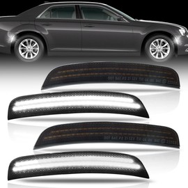 OFFKAT 4 PCS Front & Rear Fender LED Side Marker Lights for Chrysler 300 2015-2024, Chrysler 300 Smoked Lens Side Bumper Marker Lamps, Chrysler 300 White & White LED Side Markers Turn Signal Lights