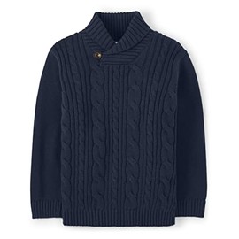 Gymboree Boys and Toddler Long Sleeve Cable Knit Shawl Sweater, Blue, 5T