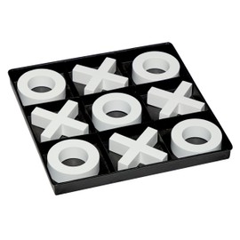 Deco 79 Wood Tic Tac Toe Game Set with White Pieces, 12" x 12" x 1", Black, SMALL SIZE