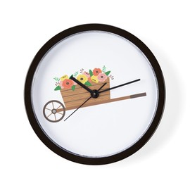 CafePress Flower Wheelbarrow 10" Wall Clock for Livingroom, Kitchen, or Office