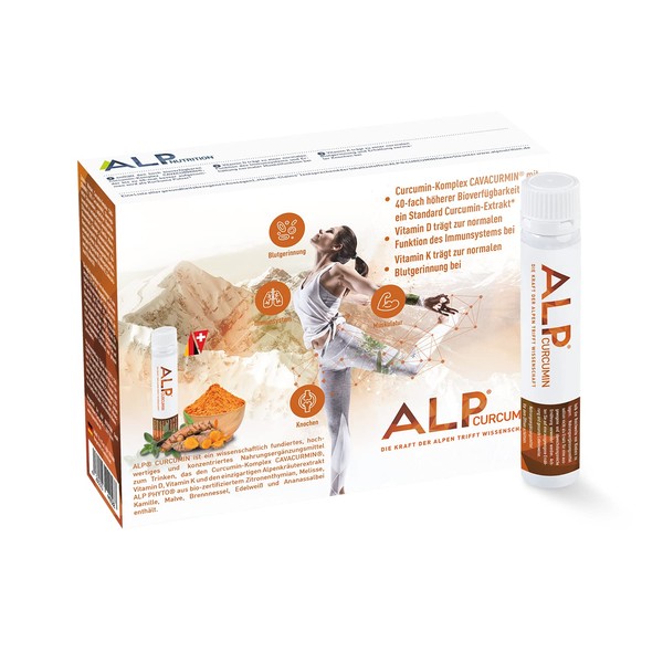 ALP CURCUMIN Drinking Ampoules with Vitamin D3 K2 14 x 25 ml Liquid Curcumin from Curcuma Extract Vitamin D Vitamin K Supports Immune System Bones and Muscles (Pack of 1)