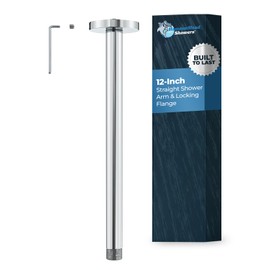 HammerHead Showers All Metal 12 Inch Ceiling Mount Shower Arm and Flange with Set Screw, Extra Long Straight Shower Arm for Rain Shower Head, Ceiling-Mounted Rain Shower Arm, Chrome
